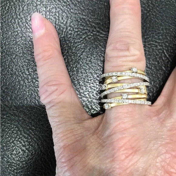 Marco Bicego Goa 18 Karat Gold 9 Strand Diamond and Pavé Ring AG278 B2 YW Sz 6.5